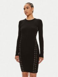 MICHAEL Michael Kors Sukienka dzianinowa Ribbed Stretch Knit Lace-Up MT482FQ5ZV Czarny Slim Fit. Czarne sukienki damskie MICHAEL Michael Kors, bez wzorów, z dzianiny, bez ramiączek. Za 649.99 zł.