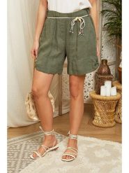 Lin Passion Lniane szorty w kolorze khaki rozmiar: 38/40. Brązowe szorty damskie Lin Passion, bez wzorów, ze lnu, z podwyższonym stanem. Za 113.99 zł.