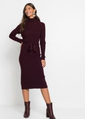 Sukienka dzianinowa. Brązowe sukienki damskie bonprix, bez wzorów, z dzianiny, bez ramiączek. Za 139.99 zł.