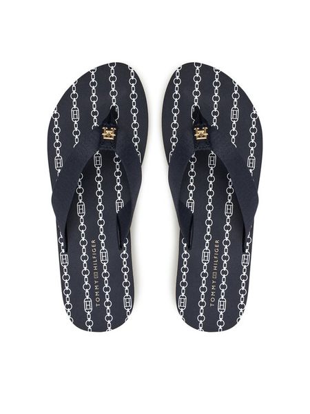Tommy Hilfiger Japonki Th Chain Print FW0FW08514 Granatowy. Niebieskie klapki damskie Tommy Hilfiger, bez wzorów, z materiału, bez obcasa, bez zapięcia. Za 129.99 zł.