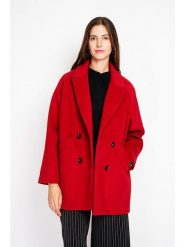 ASSUILI Płaszcz przejściowy w kolorze czerwonym rozmiar: 40. Czerwone płaszcze damskie Assuili, bez wzorów, z wełny, bez kaptura. Za 413.99 zł.
