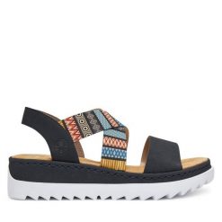 Sandały Rieker. Niebieskie sandały damskie Rieker, bez wzorów, bez obcasa, na płaskiej podeszwie, bez zapięcia. Za 299.99 zł.