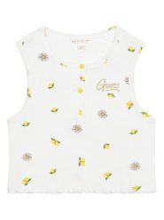 Guess Top J6GI02 KF794 Biały Regular Fit. Białe koszulki i t-shirty dziewczęce Guess, z aplikacjami, z bawełny, bez kołnierzyka, bez ramiączek. Za 124.99 zł.