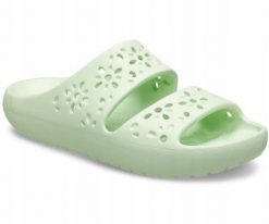 Klapki Dla Dorosłych Crocs Classic Floral Cut Out. Zielone klapki damskie Crocs, bez wzorów, z materiału, bez obcasa, bez zapięcia. Za 159.99 zł.