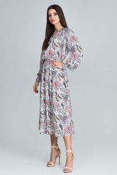 Stylowa Sukienka w Barwny Deseń z Bufiastym Rękawem - Wzór 79. Niebieskie sukienki damskie Figl, bez wzorów, z elastanu, eleganckie, bez ramiączek. Za 299.00 zł.