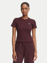 Lacoste T-Shirt TF5538 Bordowy Slim Fit. Czerwone t-shirty damskie Lacoste, bez wzorów, z bawełny, bez kołnierzyka. Za 329.99 zł.