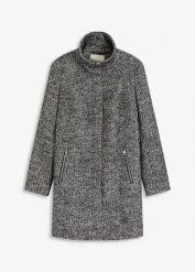 Krótki płaszcz z miękkiej tkaniny bouclé. Brązowe płaszcze damskie bonprix, bez wzorów, z tkaniny, bez kaptura. Za 329.99 zł.