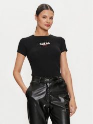 Guess Jeans T-Shirt W4YI64 KA0H1 Czarny Slim Fit. Czarne t-shirty damskie Guess Jeans, xl, z aplikacjami, z bawełny, bez kołnierzyka. Za 129.99 zł.