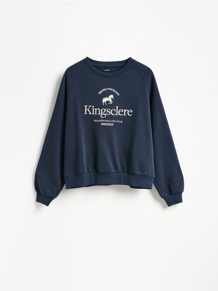 Bluza z haftem - granatowy. Niebieskie bluzy damskie Reserved, l, bez wzorów, z bawełny, bez kaptura. Za 99.99 zł.