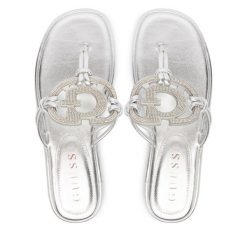 Japonki Guess. Szare klapki damskie Guess, z aplikacjami, bez obcasa, bez zapięcia. Za 589.99 zł.