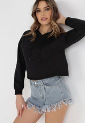 Czarna Bluza Antele. Czarne bluzy damskie Born2be, xl, bez wzorów, z jeansu, z kapturem. Za 49.99 zł.