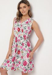 Różowa Kwiatowa Sukienka z Bawełną i Kopertowy Dekoltem Lumolisse. Czerwone sukienki damskie Born2be, bez wzorów, z bawełny, eleganckie, bez ramiączek. W wyprzedaży za 42.49 zł.