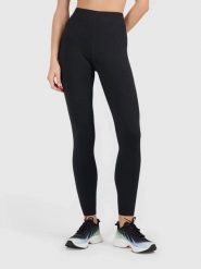 Legginsy fitness damskie z wysokim stanem. Czarne legginsy damskie 4F, l, bez wzorów, z elastanu. Za 99.99 zł.