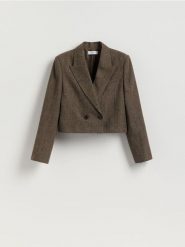 Krótka marynarka - brązowy. Brązowe marynarki i żakiety damskie Reserved, l, bez wzorów, z tkaniny. Za 229.99 zł.