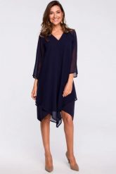 Sukienka wieczorowa oversize szyfonowa asymetryczna granat. Sukienki damskie Stylove, bez wzorów, z szyfonu, wizytowe, bez ramiączek. Za 269.00 zł.