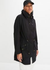 Taliowana krótka parka bawełniana ze stójką. Czarne parki damskie bonprix, z bawełny, bez kaptura. Za 219.99 zł.
