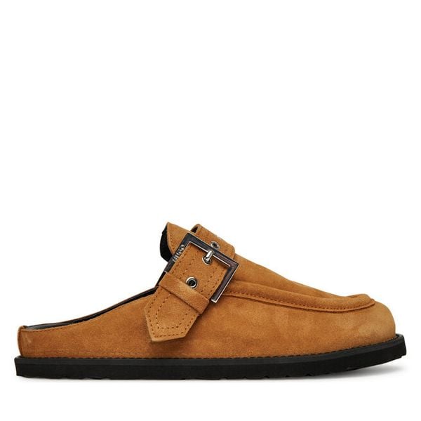 Klapki HUGO. Brązowe klapki damskie Hugo, bez wzorów, bez obcasa, bez zapięcia. Za 849.99 zł.