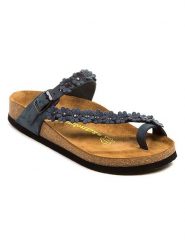 Comfortfusse Skórzane japonki w kolorze morskim rozmiar: 38. Niebieskie klapki damskie Comfortfüße, bez wzorów, z otwartym noskiem, bez obcasa, bez zapięcia. Za 239.99 zł.