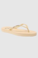 EA7 Złote klapki japonki. Żółte klapki damskie EA7 Emporio Armani, bez wzorów, bez obcasa, bez zapięcia. W wyprzedaży za 142.99 zł.