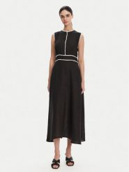 ICONA Sukienka letnia RP5LE007 Czarny Regular Fit. Czarne sukienki damskie ICONA, bez wzorów, ze lnu, bez ramiączek. Za 689.99 zł.