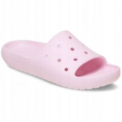 Klapki Dla Dorosłych Crocs Classic Slide V2. Czerwone klapki damskie Crocs, bez wzorów, z materiału, bez obcasa, bez zapięcia. Za 97.99 zł.