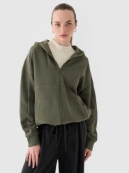 4F Bluza dresowa rozpinana z kapturem damska - oliwkowa/khaki XS. Brązowe bluzy damskie 4F, xs, bez wzorów, z bawełny, z kapturem. W wyprzedaży za 79.99 zł.