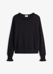 Cienki sweter z mieszanki wiskozy. Czarne swetry klasyczne damskie bonprix, z wiskozy, bez kołnierzyka. Za 102.99 zł.
