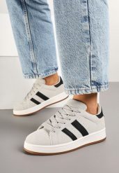 Szare Sneakersy z Ozdobnymi Paskami Doloreth. Szare obuwie sportowe damskie Born2be, z jeansu, bez zapięcia. Za 59.99 zł.