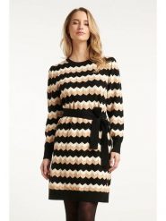 Smashed Lemon Sukienka dzianinowa w kolorze beżowo-czarnym rozmiar: L. Brązowe sukienki damskie Smashed Lemon, bez wzorów, z dzianiny, bez ramiączek. Za 143.99 zł.