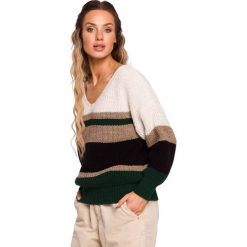 Sweter w Paski z Dekoltem V - Model 1. Swetry klasyczne damskie MOE, l, z materiału, bez kołnierzyka. Za 218.90 zł.