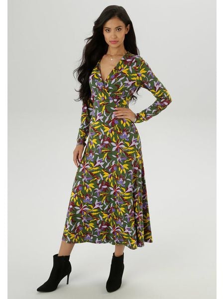 Aniston Sukienka w kolorze ciemnozielono-żółtym rozmiar: 36. Zielone sukienki damskie Aniston, bez wzorów, bez ramiączek. Za 95.92 zł.