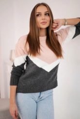 Sweter w geometryczne wzory pudrowy róż+grafitowy. Czerwone swetry klasyczne damskie KESI, na zimę, l, z wełny, bez kołnierzyka, plus size. Za 158.92 zł.