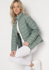 Zielona Pikowana Kurtka w Klasycznym Stylu Nelaniel. Zielone kurtki damskie Born2be, s, bez wzorów, z jeansu, bez kaptura. Za 34.99 zł.