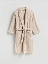 Bawełniany szlafrok - brązowy. Brązowe szlafroki damskie Reserved, bez wzorów, z bawełny, bez kaptura. Za 159.99 zł.