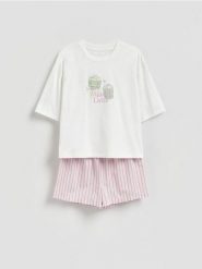 Dwuczęściowa piżama z nadrukiem - lawendowy. Fioletowe piżamy damskie Reserved, bez wzorów, z bawełny, bez ramiączek. Za 99.99 zł.