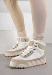 Białe Sneakersy na Grubej Podeszwie z Futerkiem Alweda. Białe obuwie sportowe damskie Born2be, z jeansu, bez zapięcia. Za 109.99 zł.