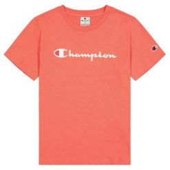 T-shirt Damski Markowy Rękaw. Czerwone t-shirty damskie Champion, bez wzorów, bez kołnierzyka. Za 143.99 zł.