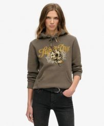 Superdry Bluza z kapturem Tattoo Script z bawełny z recyklingu – Dusky Slate. Szare bluzy damskie Superdry, bez wzorów, z bawełny, z kapturem. Za 387.45 zł.