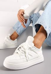Białe Sneakersy przed Kostkę na Platformie z Wstawkami Losia. Białe obuwie sportowe damskie Renee, przed kostkę, bez zapięcia. Za 89.99 zł.