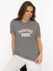 Zwillingsherz Koszulka "Positive Vibes" w kolorze biało-czarnym rozmiar: XL. Białe bluzki damskie Zwillingsherz, xl, bez wzorów, z wiskozy, bez kołnierzyka, bez ramiączek. Za 106.38 zł.