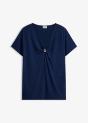 T-shirt z ozdobnym kółeczkiem. Niebieskie t-shirty damskie bonprix, bez wzorów, bez kołnierzyka. Za 37.99 zł.