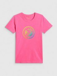 4F T-shirt regular z nadrukiem damski - różowy L. Czerwone t-shirty damskie 4F, l, bez wzorów, z bawełny, bez kołnierzyka. Za 59.99 zł.