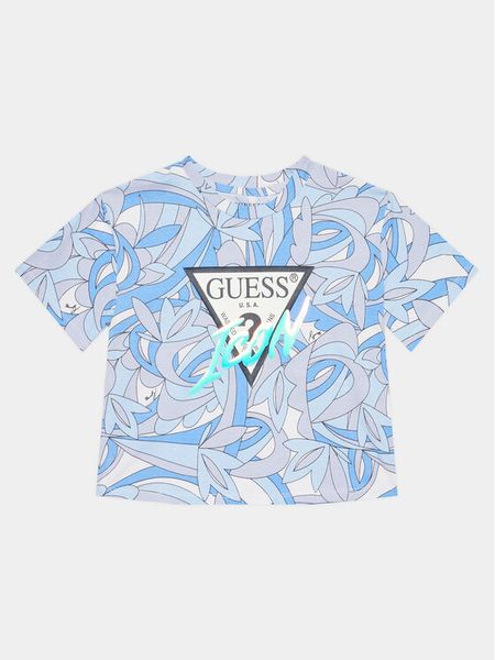 Guess T-Shirt J4GI12 K6YW3 Niebieski Regular Fit. Niebieskie koszulki i t-shirty dziewczęce Guess, z aplikacjami, z bawełny, bez kołnierzyka, bez ramiączek. Za 79.99 zł.