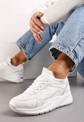 Białe Sznurowane Sneakersy na Grubej Podeszwie z Błyszczącymi Wstawkami Nithirela. Białe obuwie sportowe casual damskie Renee. Za 109.99 zł.