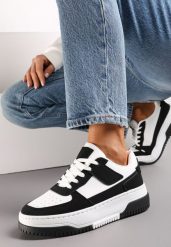 Czarno-Białe Sneakersy na Platformie z Ozdobnymi Wstawkami Faretta. Czarne obuwie sportowe damskie Renee, bez zapięcia. Za 79.99 zł.