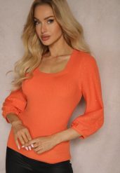 Pomarańczowy Sweter Ozdobiony Cyrkoniami i Tłoczonym Wzorem Tanaes. Brązowe swetry klasyczne damskie Renee, s, z jeansu, bez kołnierzyka. Za 59.99 zł.