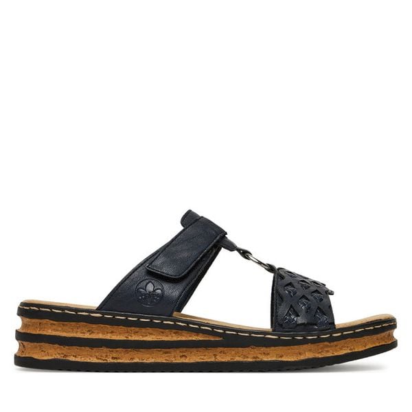 Klapki Rieker. Niebieskie klapki damskie Rieker, bez wzorów, bez obcasa, bez zapięcia. Za 299.99 zł.