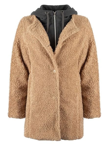 Roadsign Pluszowy płaszcz w kolorze jasnobrązowym rozmiar: L. Brązowe płaszcze damskie Roadsign, l, bez wzorów, bez kaptura. Za 162.11 zł.
