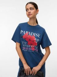 Vero Moda Koszulka w kolorze niebieskim rozmiar: S. Niebieskie bluzki damskie Vero Moda, s, bez wzorów, z bawełny, bez kołnierzyka, bez ramiączek. Za 60.99 zł.