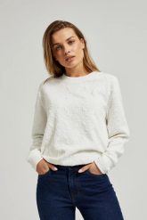 Bluza z okrągłym dekoltem biała. Białe bluzy damskie MOODO, l, bez wzorów, z elastanu, bez kaptura. W wyprzedaży za 59.98 zł.